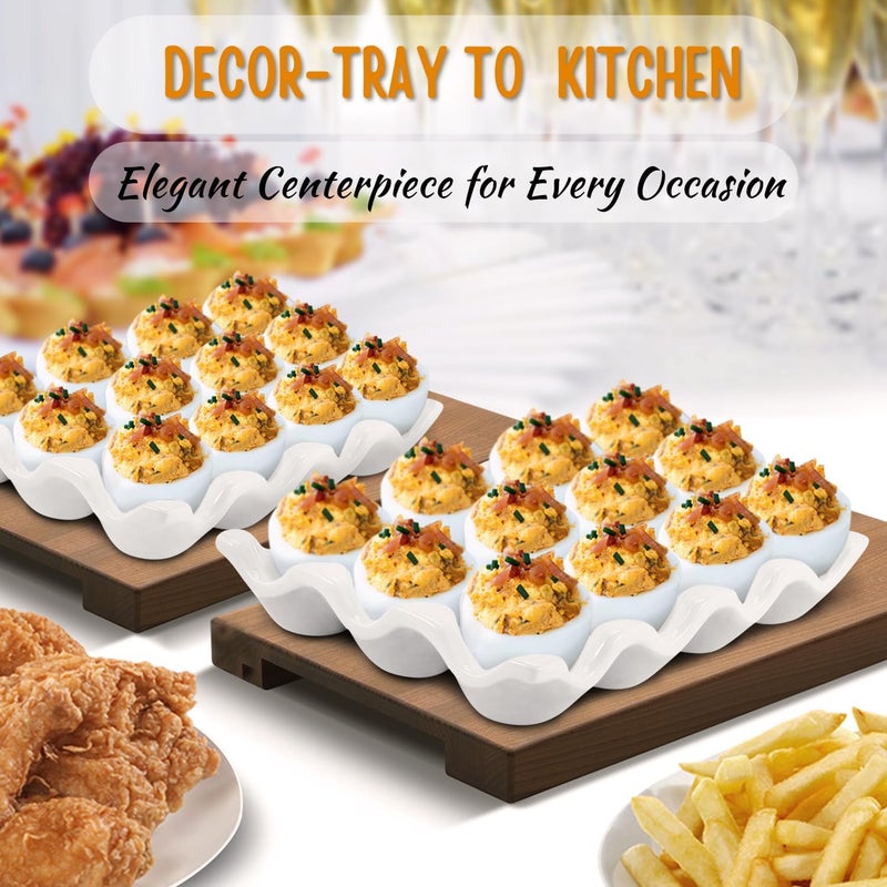 Flexzion 12 Cups Ceramic Egg Holder for Fridge - Dozen Ceramic Egg Tray Porcelain Container Storage Organizer Decorative Serving Stand Serveware for Refrigerator Countertop Display (White, 2 Pack) - Image 2